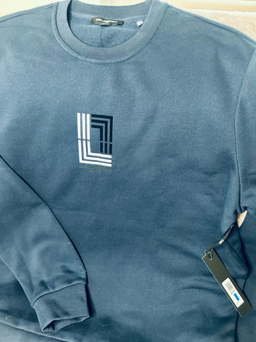 Karl Lagerfeld Navy Blue Crewneck Sweatshirt with Geometric Logo
